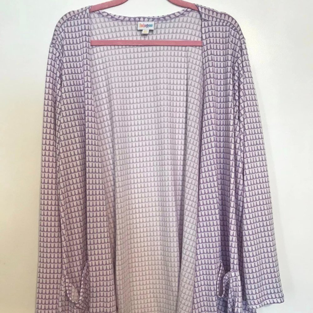 LuLaRoe Geometric Caroline Cardigan 3x Purple And White Design